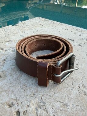 Genuine Leather Men’s Stretched Worn Brown Belt With Aged Silver Buckle Size 44